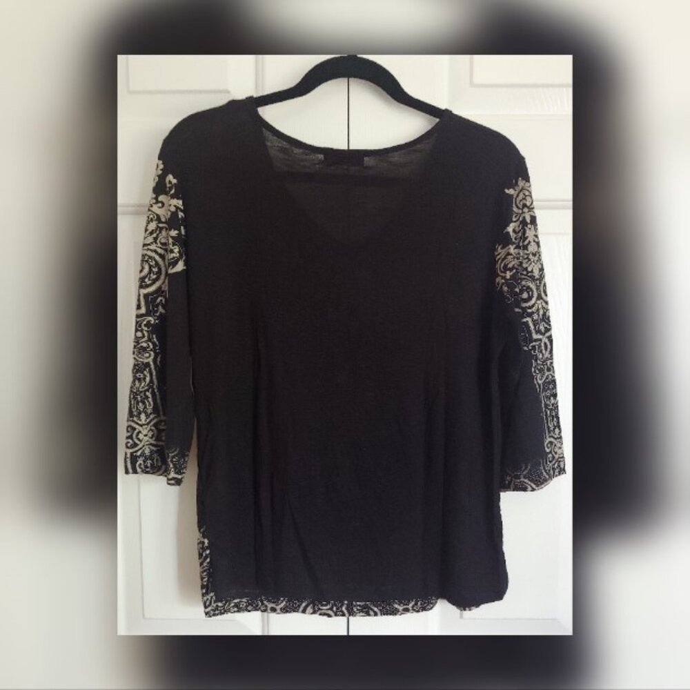 Vanilla Sugar Vintage Black with Cream Graphics Shirt Top Rhinestones Size L - Picture 3 of 5
